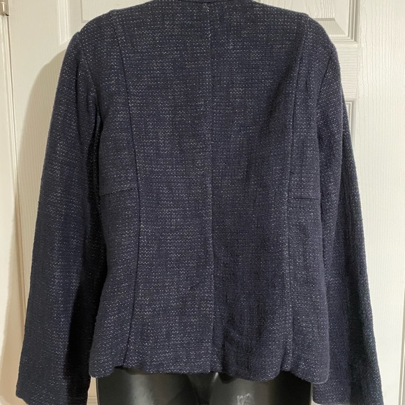 Eileen Fisher Navy Blue Linen Blend Jacket Sz S - Picture 3 of 12
